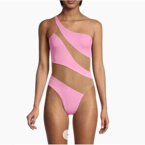 Norma Kamali XL 8 10 Snake Mesh Mio Candy Pink Nude One Shoulder NWT Baddie